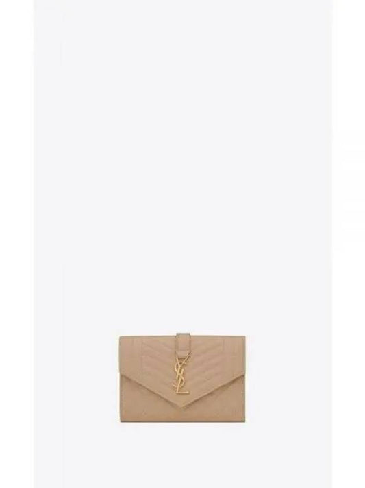 Matelasse Monogram Envelope Small Half Wallet Beige - SAINT LAURENT - BALAAN 2