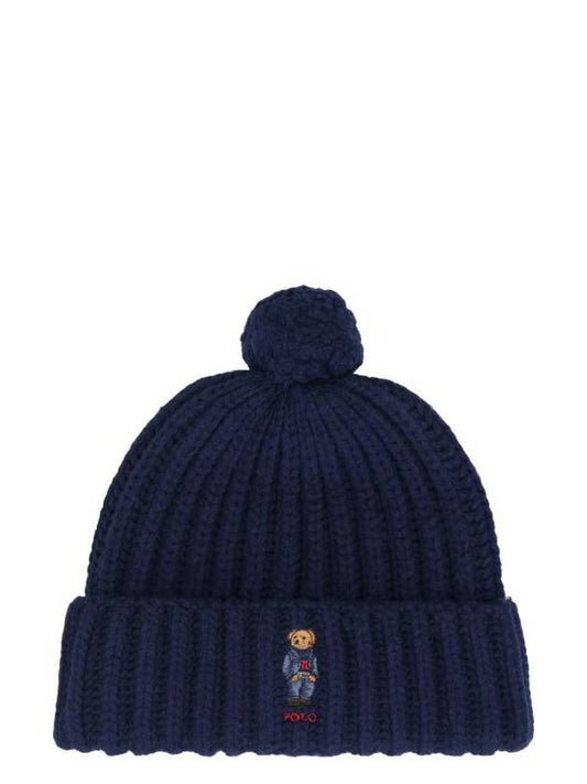 Bear Motif Cable Wool Beanie Navy - POLO RALPH LAUREN - BALAAN 1