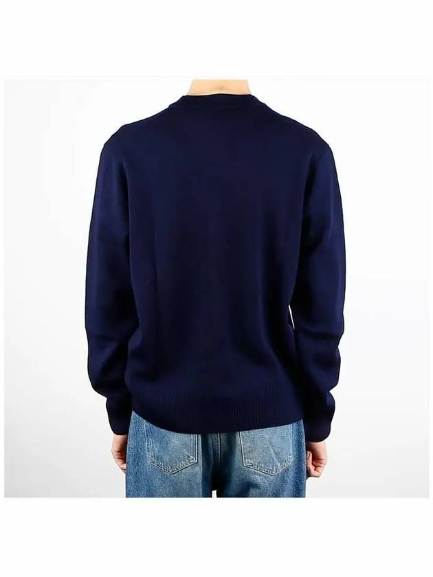 Small Heart Logo Wool Cardigan Navy - AMI - BALAAN 5