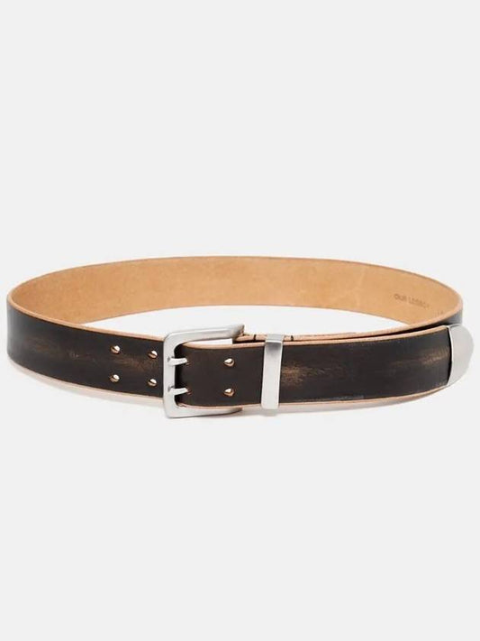 4cm double tongue leather belt vintage black - OUR LEGACY - BALAAN 2