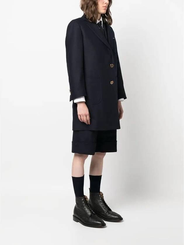 Flannel Sack 4 Bar Wool Cashmere Single Coat Navy - THOM BROWNE - BALAAN 5