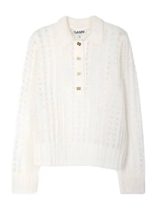 White Mohair Lace Polo Sweater Women s Collar - GANNI - BALAAN 1