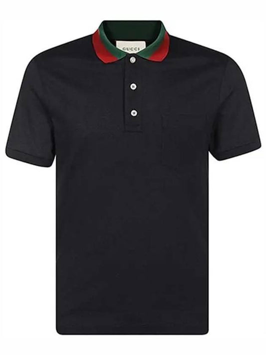 Men's Three Stripes Color Matching Polo Shirt Navy - GUCCI - BALAAN 1