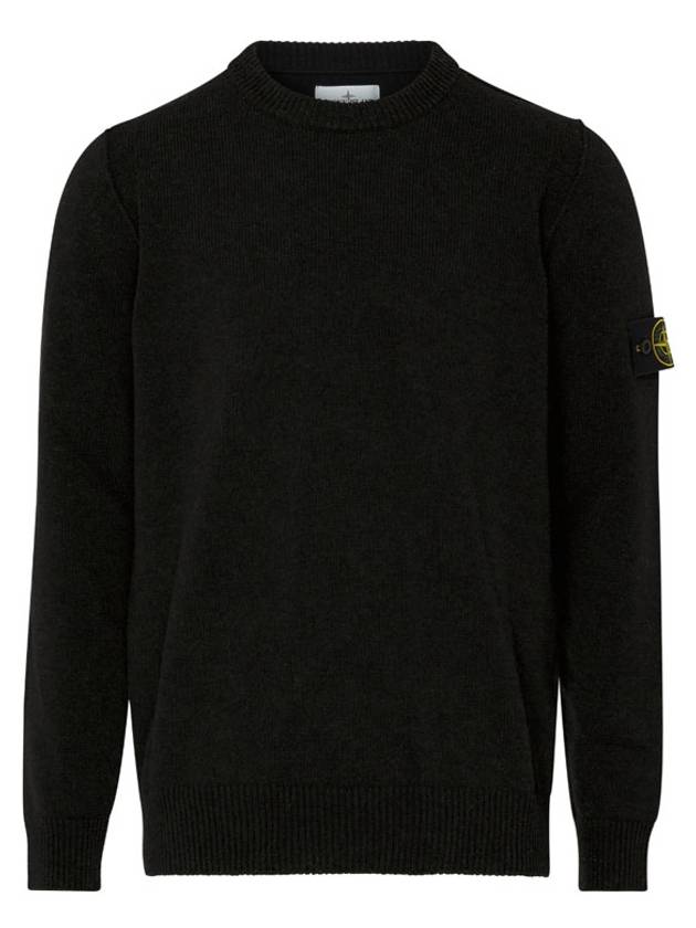 Logo Patch Crew Neck Wool Knit Top Black - STONE ISLAND - BALAAN 6