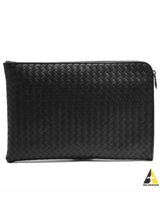 Intrecciato Weaving Zipper Medium Clutch Bag Black - BOTTEGA VENETA - BALAAN 2