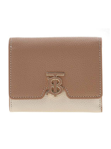 TB Logo Tritone Grainy Leather Half Wallet Brown - BURBERRY - BALAAN 1