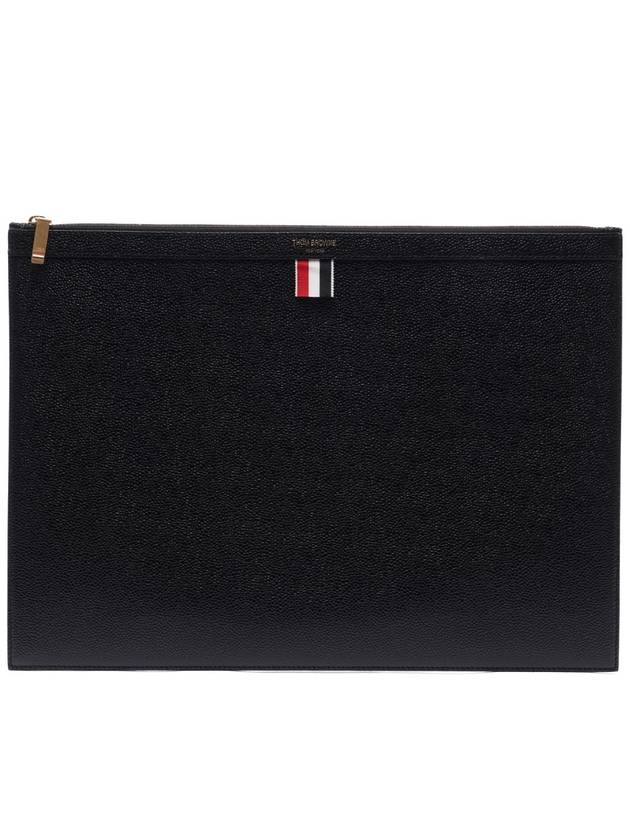 Pebble Grain Leather Large Zipper Laptop Holder Black - THOM BROWNE - BALAAN 3