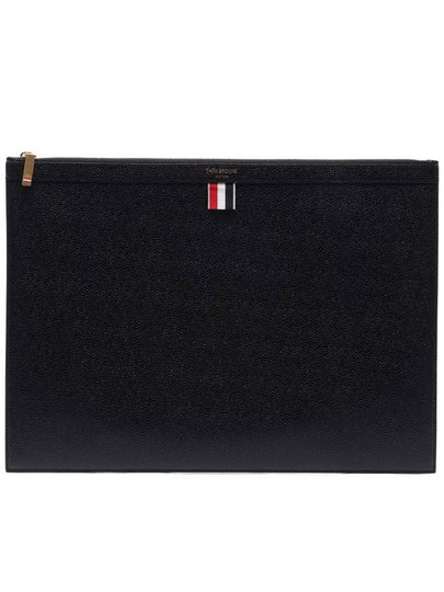 Pebble Grain Leather Large Zipper Laptop Holder Black - THOM BROWNE - BALAAN 2