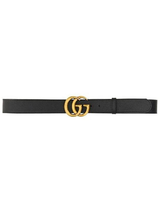 Golden GG Marmont Buckle Leather Belt Black - GUCCI - BALAAN 2