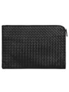 Intrecciato Weaving Zipper Medium Clutch Bag Black - BOTTEGA VENETA - BALAAN 3