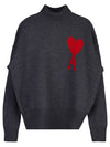 Big Heart Logo Wool Knit Turtleneck Grey - AMI - BALAAN 2