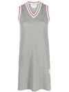 Women's Classic Pique Stripe V-Neck Cotton Tennis Dress Grey - THOM BROWNE - BALAAN 2