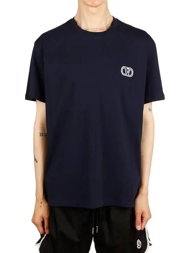 V Logo Short Sleeve T-Shirt  Navy - VALENTINO - BALAAN 2