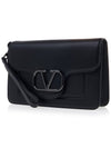 V Logo Leather Clutch Bag Black - VALENTINO - BALAAN 3