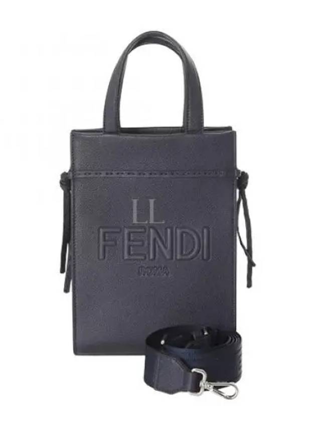 Mini Logo Leather Tote Bag Navy - FENDI - BALAAN 2