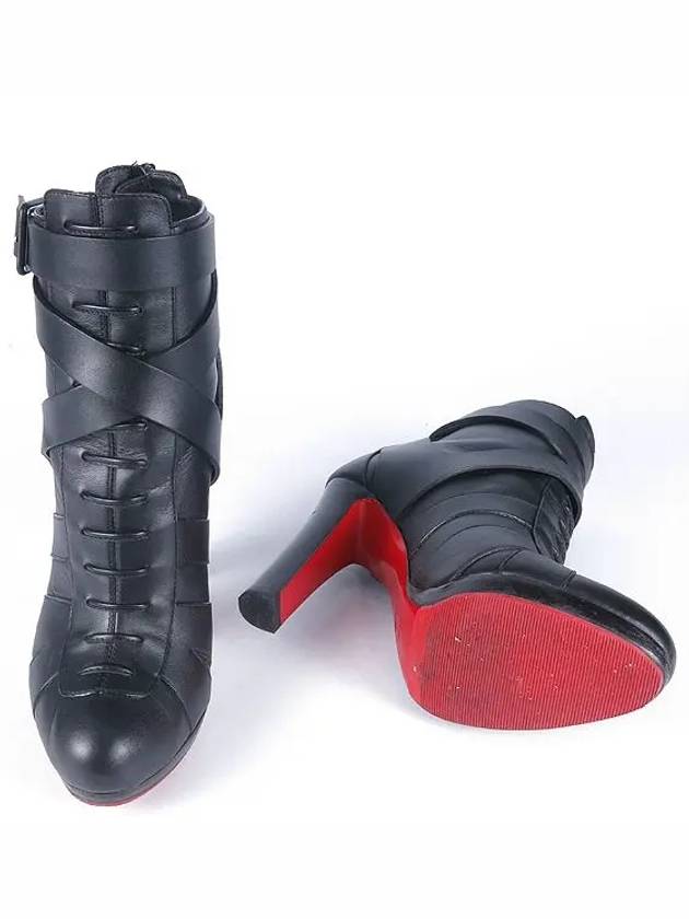 Black leather shoe lace detail women s boots 235MM - CHRISTIAN LOUBOUTIN - BALAAN 3