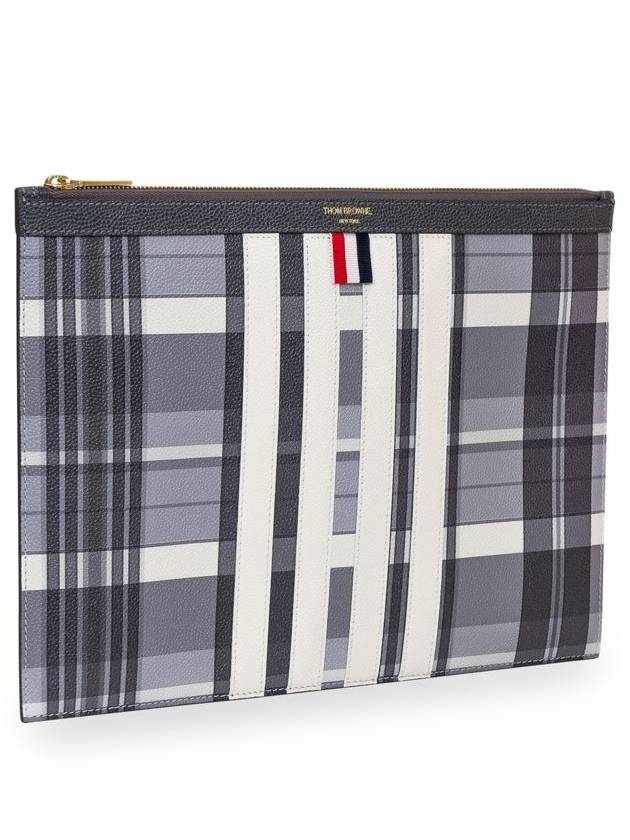 Madras 4 Bar Stripe Clutch Bag Grey - THOM BROWNE - BALAAN 3