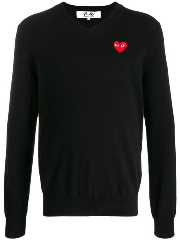 Heart Wappen V-Neck Knit Top Black - COMME DES GARCONS - BALAAN 1