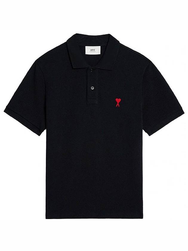 Heart Logo Polo Shirt Black - AMI - BALAAN 2