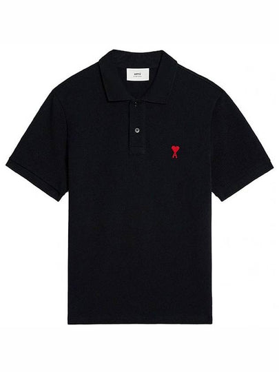 Heart Logo Polo Shirt Black - AMI - BALAAN 2