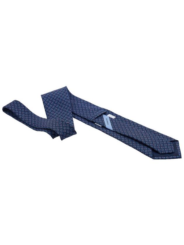 Tetris Print Silk  Tie Navy Blue - SALVATORE FERRAGAMO - BALAAN 5