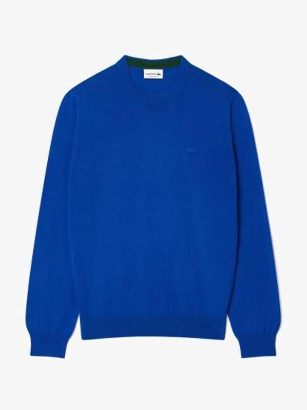 Men's Regular Fit Crew Neck Wool Knit Top Blue - LACOSTE - BALAAN 2