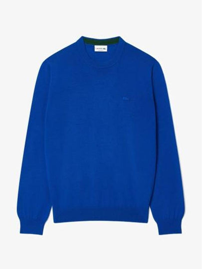 Men's Regular Fit Crew Neck Wool Knit Top Blue - LACOSTE - BALAAN 2