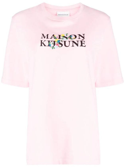 Flower Logo Print Short Sleeve T-Shirt Pink - MAISON KITSUNE - BALAAN 2