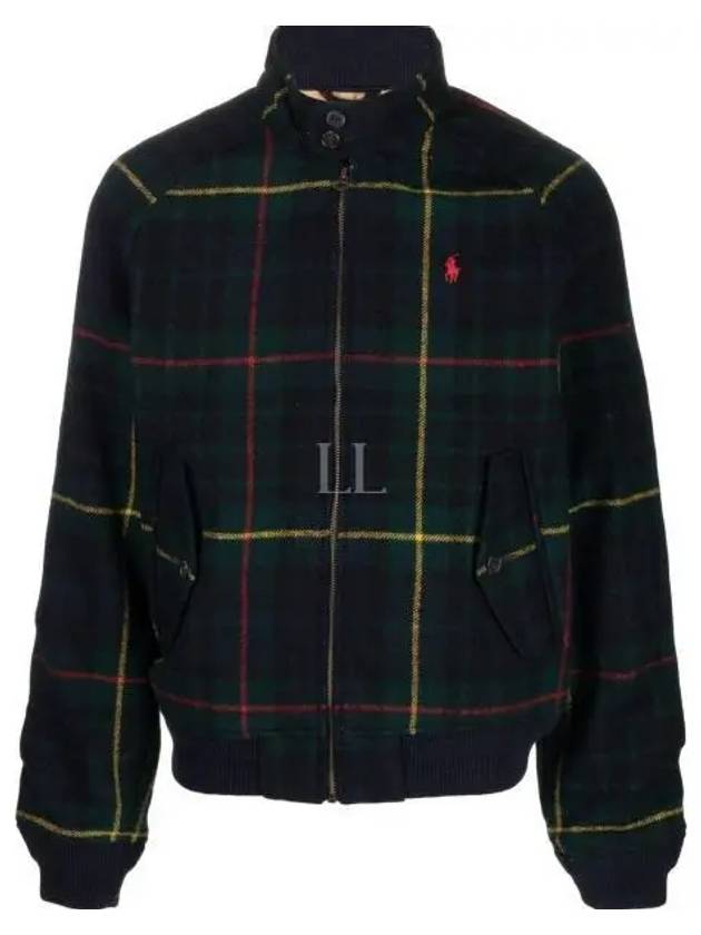 Pony Embroidered Logo Tartan Check Wool Zip-up Jacket Navy - POLO RALPH LAUREN - BALAAN 2