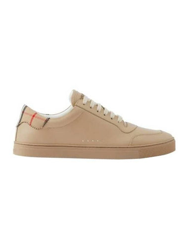 Men's Checked Cotton Leather Low Top Sneakers Beige - BURBERRY - BALAAN 1