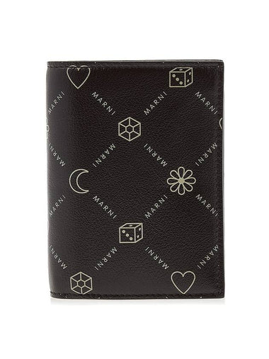 Graphic Logo Leather Half Wallet Black - MARNI - BALAAN 1