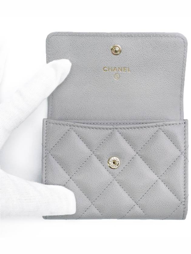 Golden CC Logo Flap Caviar Card Wallet Light Gray - CHANEL - BALAAN 7