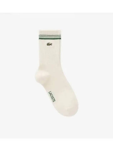 Men s Striped Ribbed Medium Neck Socks OFFWHITE Off White - LACOSTE - BALAAN 1