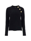 Logo Button Cashmere Pullover Knit Top Black - BALMAIN - BALAAN 2