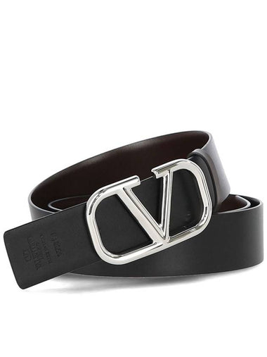 V Logo Leather Belt Black - VALENTINO - BALAAN 1