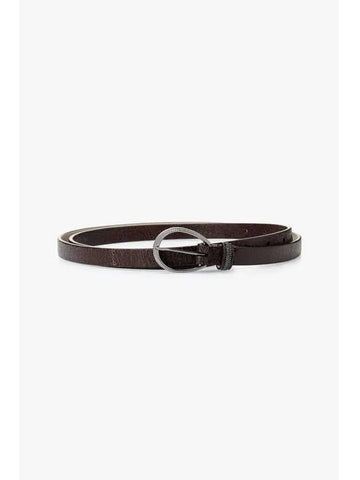 Women s Monili Loop Ring Buckle Leather Belt Dark Brown - BRUNELLO CUCINELLI - BALAAN 1