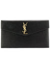 Uptown Grain de Poudre Embossed Leather Clutch Bag Black - SAINT LAURENT - BALAAN 2