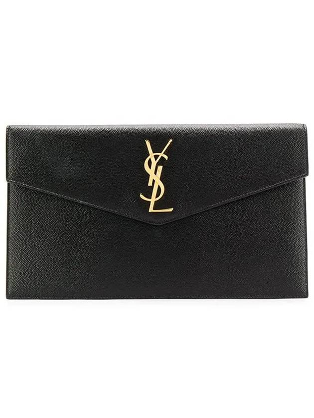 Uptown Grain de Poudre Embossed Leather Clutch Bag Black - SAINT LAURENT - BALAAN 2