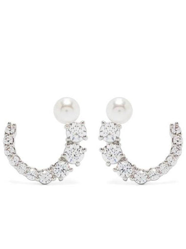 Matrix Hoop Crystal Pearl Round Cut Earrings Silver - SWAROVSKI - BALAAN 1