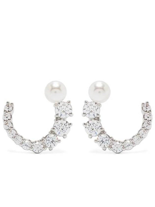 Matrix Hoop Crystal Pearl Round Cut Earrings Silver - SWAROVSKI - BALAAN 1