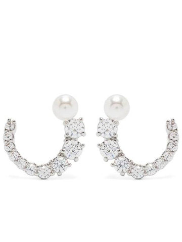 Matrix Hoop Crystal Pearl Round Cut Earrings Silver - SWAROVSKI - BALAAN 1