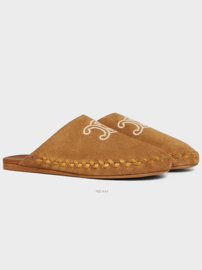 Marlou Triomphe Embroidered Suede Calfskin Mule Cognac - CELINE - BALAAN 2