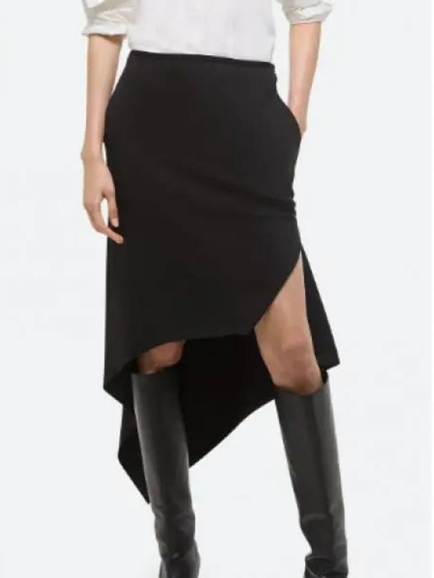 Virgin Wool Scarf Hem Short A-Line Skirt Black - HELMUT LANG - BALAAN 2