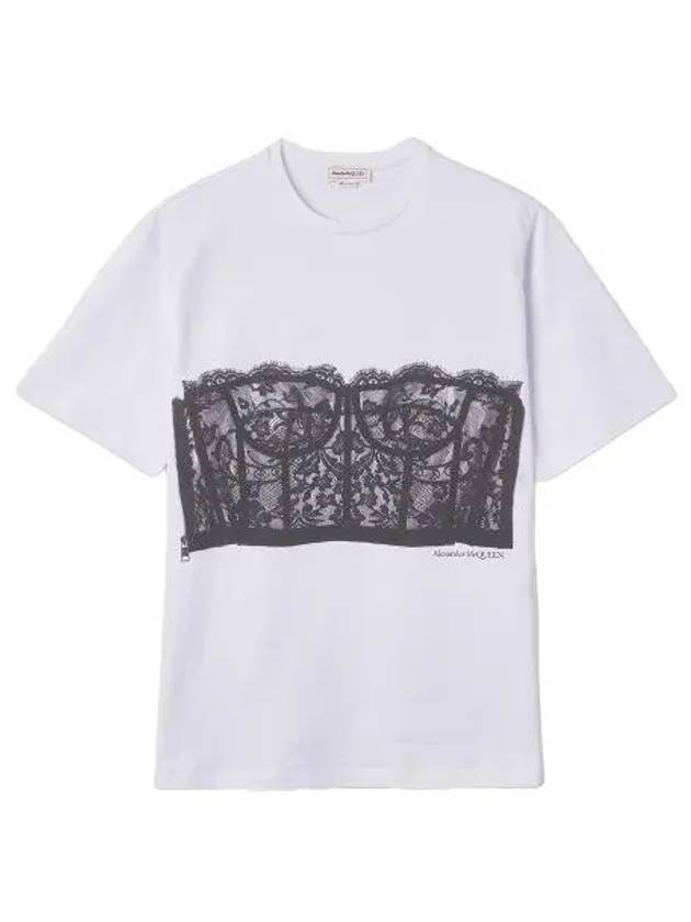 Lace corset short sleeve t shirt white - ALEXANDER MCQUEEN - BALAAN 1