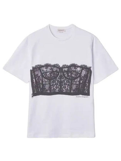 Lace Corset Print Short Sleeves T-Shirt White - ALEXANDER MCQUEEN - BALAAN 2