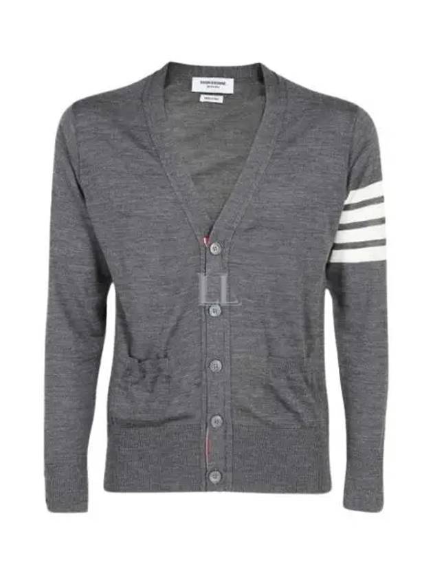 Men's Sustainable Classic Diagonal Wool Cardigan Medium Grey - THOM BROWNE - BALAAN 2