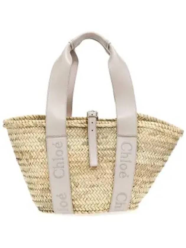 Sense Medium Raffia Basket Tote Bag Beige Grey - CHLOE - BALAAN 1