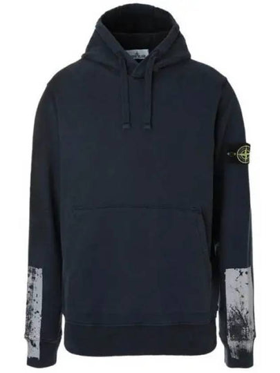 Tape For Print Brushed Cotton Fleece Hoodie Navy - STONE ISLAND - BALAAN 2