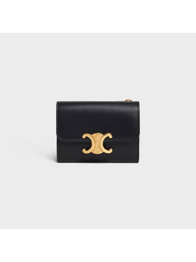 Triomphe Compact Shiny Calfskin Coin Half Wallet Black - CELINE - BALAAN 2