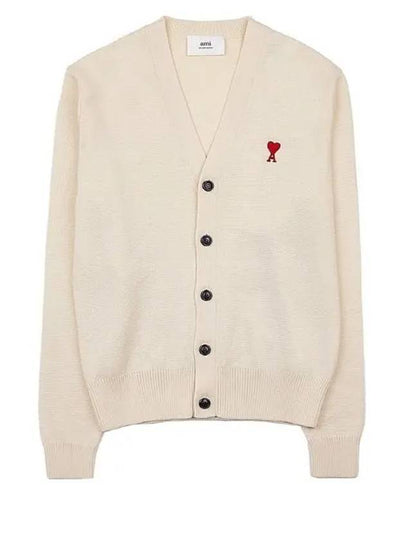 Small Heart Logo Wool Cardigan Vanilla - AMI - BALAAN 2